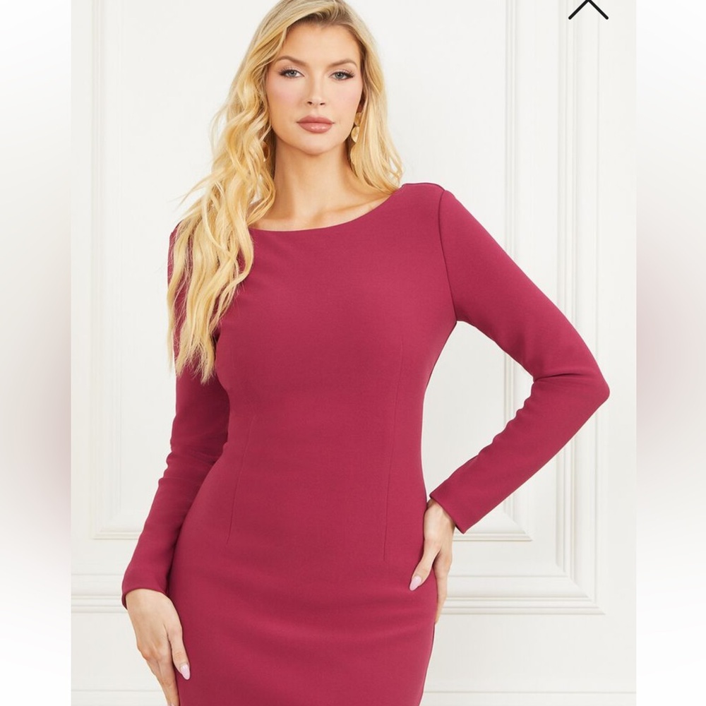 MARCIANO CREW NECK MIMI LONG SLEEVE BODYCON MIDI DRESS By Guess BURGUNDY SIZE 4